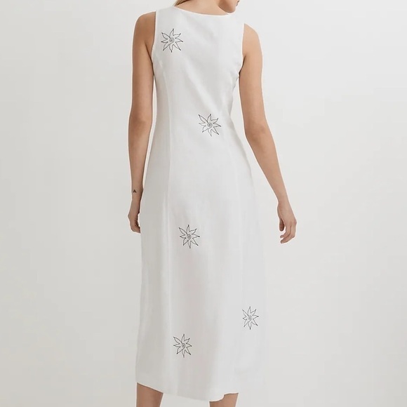 Madewell Linen Button Midi Embroidered Dress in Size 2 White Boho Square Neck - Picture 3 of 12